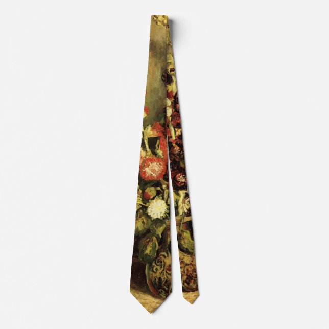 Vase with Hollyhocks by Vincent van Gogh Neck Tie (Front)