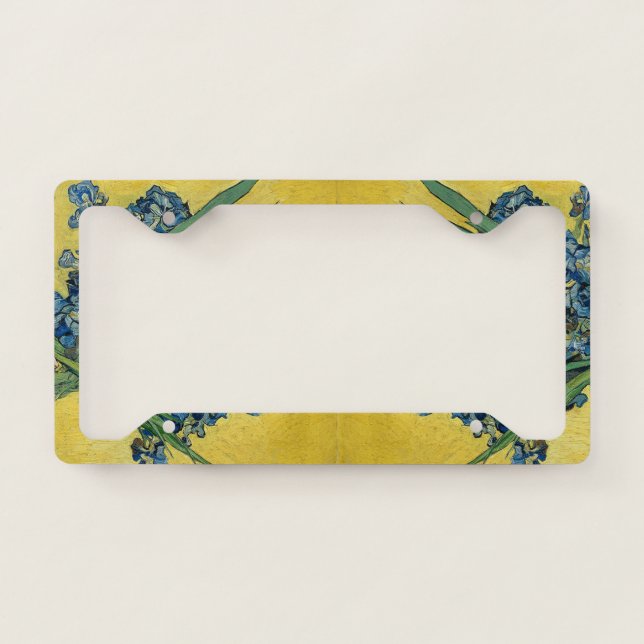 Vase with Irises Against a Yellow Back License Plate Frame (Front)