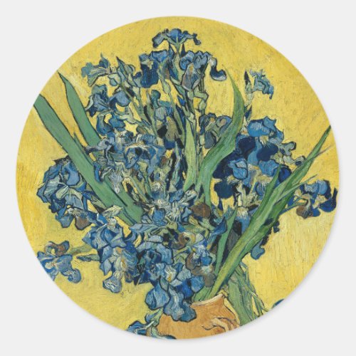 Vase with Irises by Van Gogh _ Still Life Classic Round Sticker