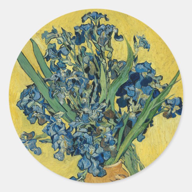 Vase with Irises by Van Gogh - Still Life Classic Round Sticker (Front)