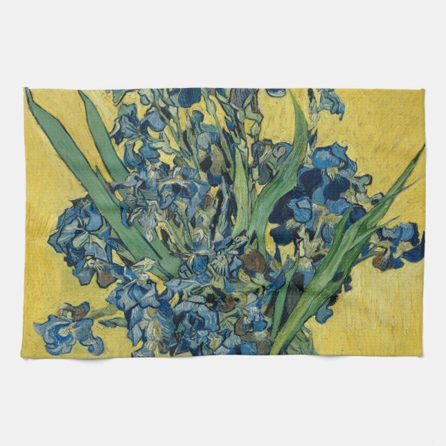 Vase with Irises by Van Gogh - Still Life Kitchen Towel (Horizontal)