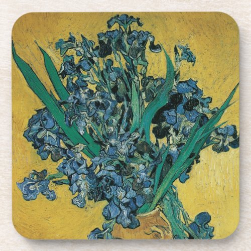 Vase with Irises by Vincent van Gogh Vintage Art Beverage Coaster