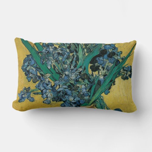 Vase with Irises by Vincent van Gogh Vintage Art Lumbar Pillow