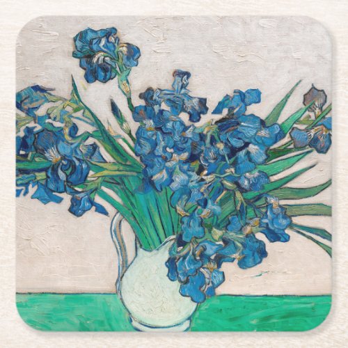 Vase with Irises Van Gogh Square Paper Coaster