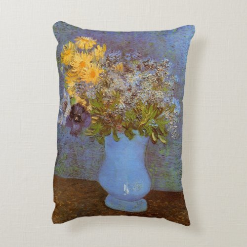 Vase with Lilacs and Daisies by Vincent van Gogh Accent Pillow