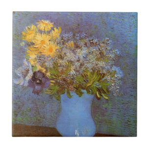Vase with Lilacs and Daisies by Vincent van Gogh Ceramic Tile