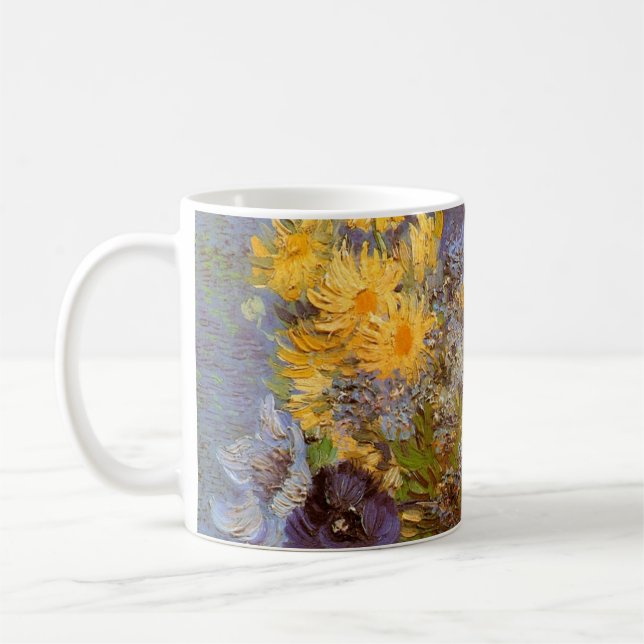 Vase with Lilacs and Daisies by Vincent van Gogh Coffee Mug (Left)