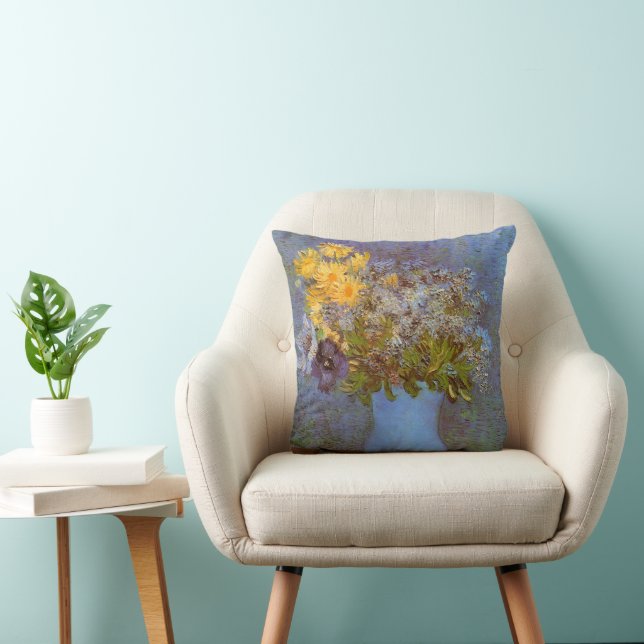Vase with Lilacs and Daisies by Vincent van Gogh Throw Pillow (Chair)