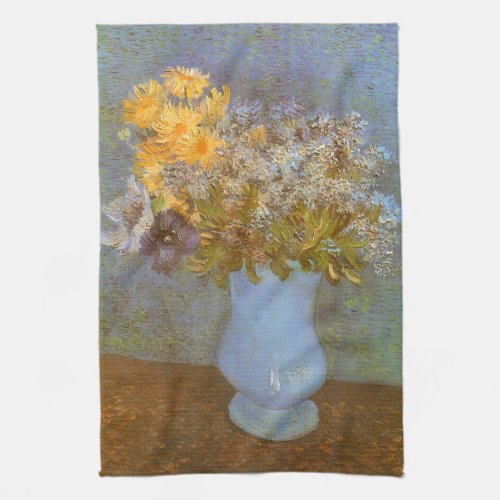 Vase with Lilacs Daisies and Anemones by Van Gogh Kitchen Towel