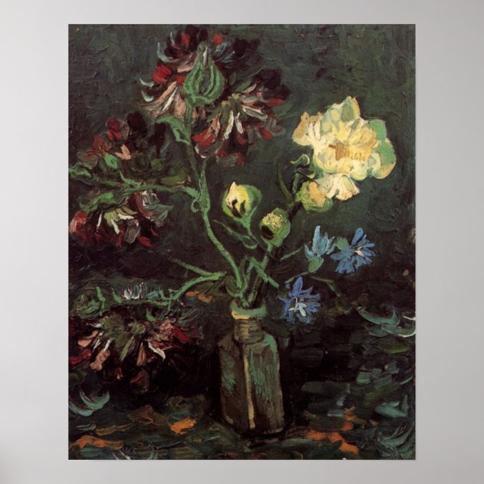 Vase with Myosotis and Peonies by Van Gogh Posters