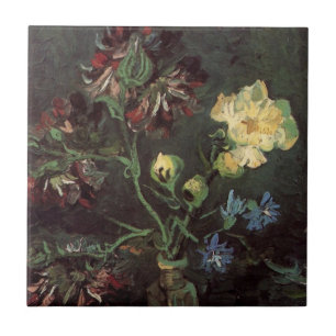 Vase with Myosotis and Peonies by Vincent van Gogh Ceramic Tile