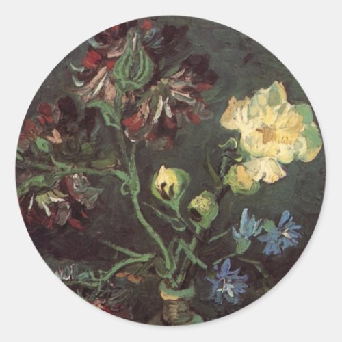 Vase with Myosotis and Peonies by Vincent van Gogh Classic Round Sticker