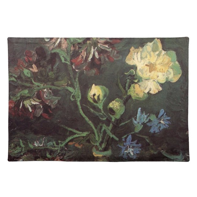 Vase with Myosotis and Peonies by Vincent van Gogh Cloth Placemat (Front)