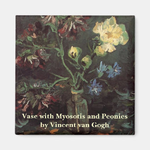Vase with Myosotis and Peonies by Vincent van Gogh Magnet