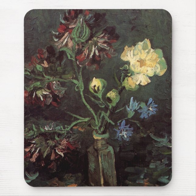 Vase with Myosotis and Peonies by Vincent van Gogh Mouse Pad (Front)
