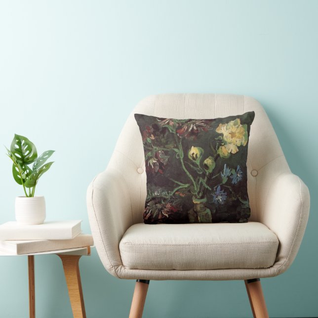 Vase with Myosotis and Peonies by Vincent van Gogh Throw Pillow (Chair)