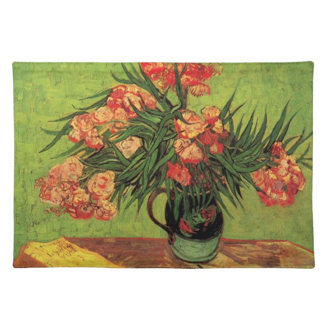 Vase with Oleanders and Books by Vincent van Gogh Cloth Placemat (Front)
