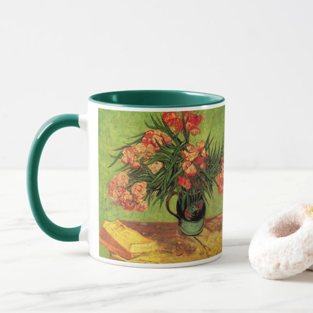 Vase with Oleanders and Books by Vincent van Gogh Mug (With Donut)