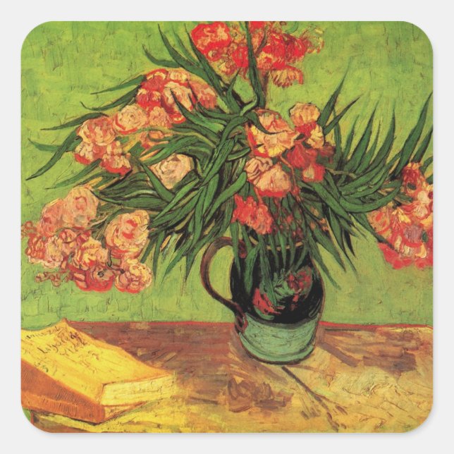 Vase with Oleanders and Books by Vincent van Gogh Square Sticker (Front)