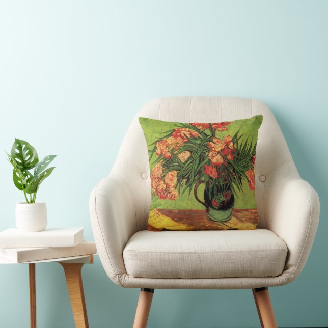 Vase with Oleanders and Books by Vincent van Gogh Throw Pillow (Chair)