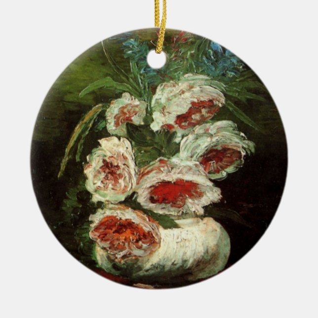 Vase with Peonies by Vincent van Gogh Ceramic Ornament (Front)