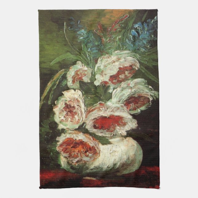 Vase with Peonies by Vincent van Gogh Kitchen Towel (Vertical)