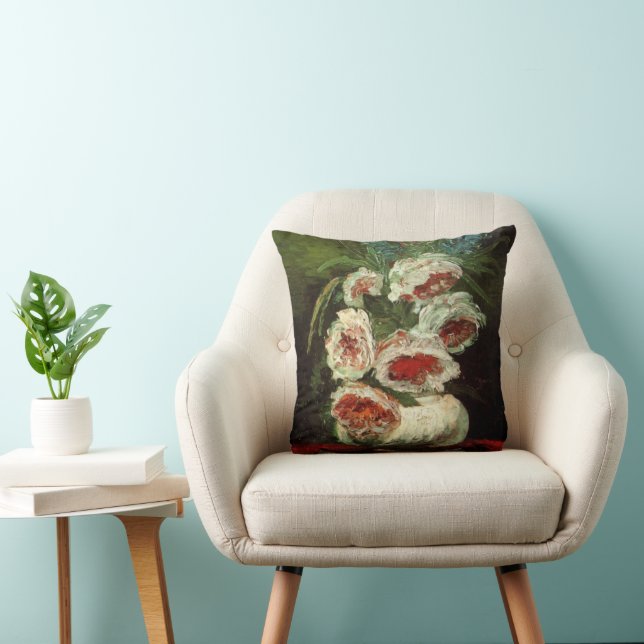 Vase with Peonies by Vincent van Gogh Throw Pillow (Chair)