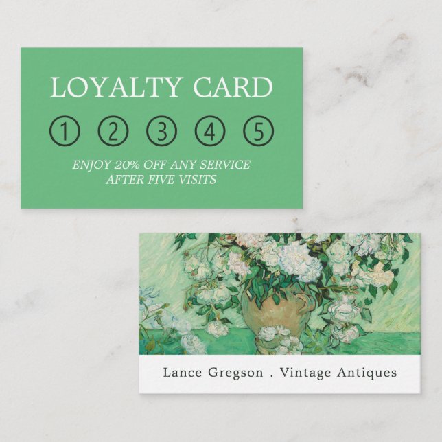 Vase With Pink Roses, Antique Dealer Business Loyalty Card (Front/Back)