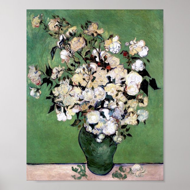 Vase with Pink Roses (F682) Van Gogh Fine Art Poster (Front)