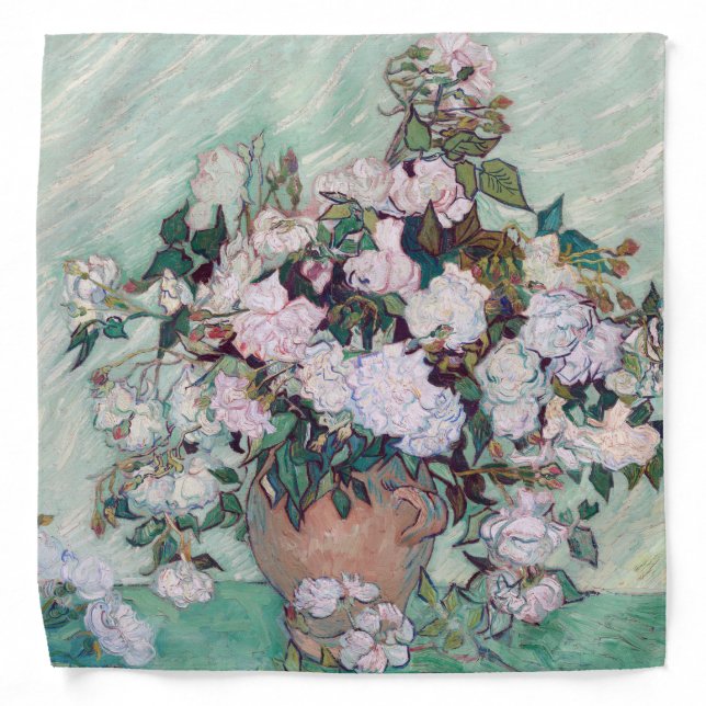 Vase with Pink Roses, Van Gogh Bandana (Front)