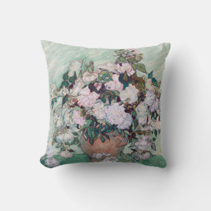 Vase with Pink Roses, Van Gogh Throw Pillow