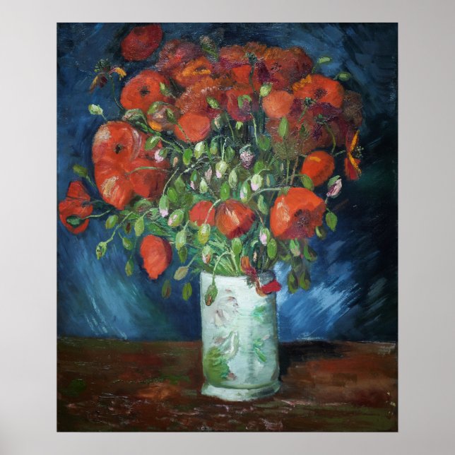 Vase with Poppies 1886 by Vincent van Gogh Poster (Front)