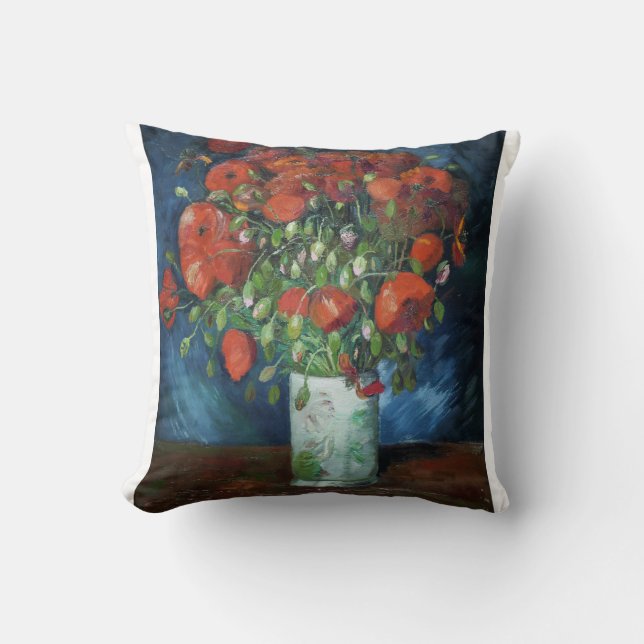 Vase with Poppies 1886 by Vincent van Gogh Throw Pillow (Front)