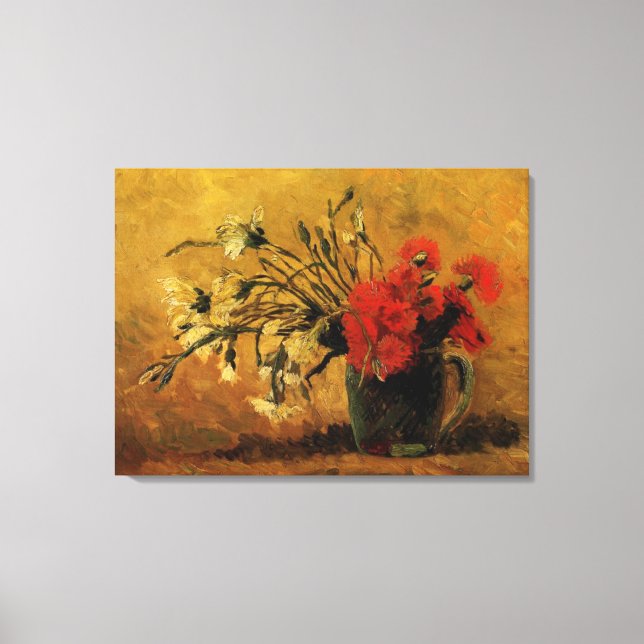 Vase with Red and White Carnations Canvas Print (Front)