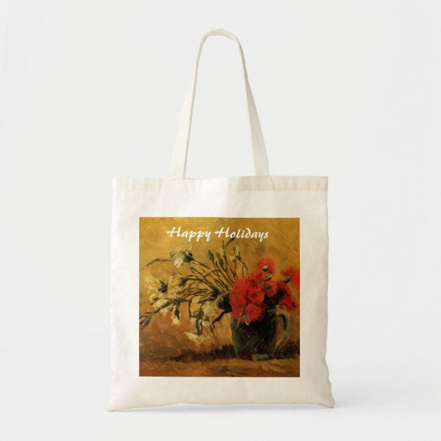 Vase with Red and White Carnations Tote Bag (Front)