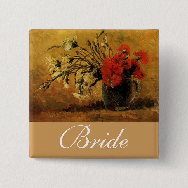 vase with red and white carnations, van Gogh Pinback Button (Front)