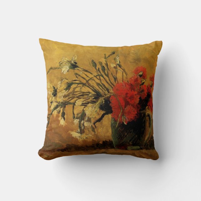 vase with red and white carnations, van Gogh Throw Pillow (Front)