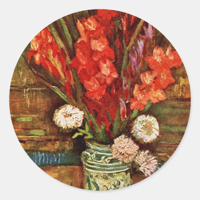 Vase With Red Gladiolideutsch: Still Life With Red Classic Round Sticker (Front)