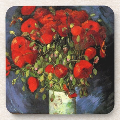 Vase with Red Poppies by Vincent van Gogh Beverage Coaster