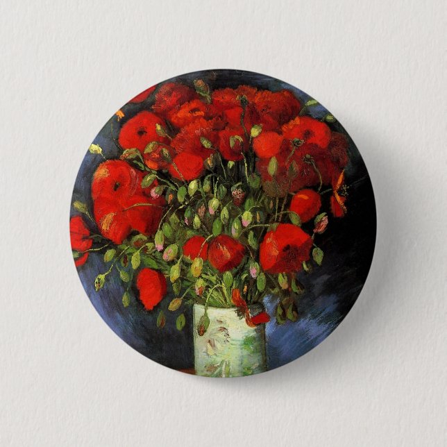 Vase with Red Poppies by Vincent van Gogh Button (Front)