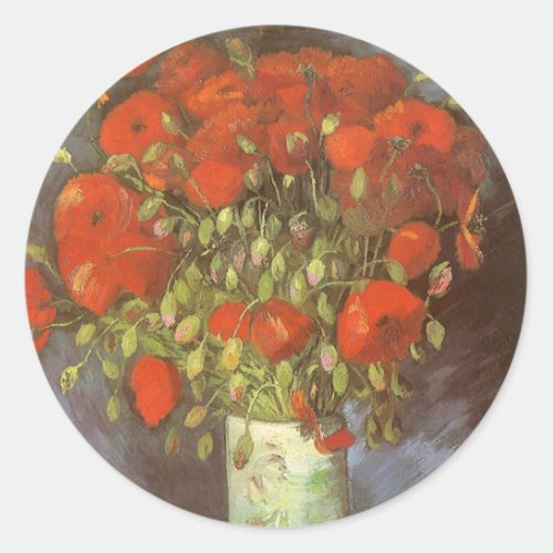Vase with Red Poppies by Vincent van Gogh Classic Round Sticker