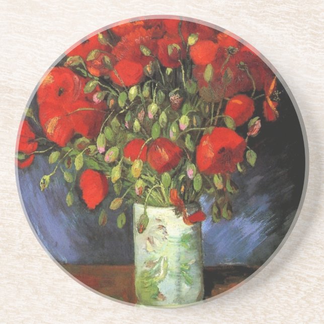 Vase with Red Poppies by Vincent van Gogh Coaster (Front)