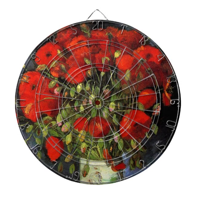 Vase with Red Poppies by Vincent van Gogh Dartboard With Darts (Front)