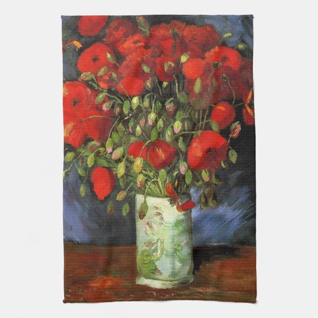 Vase with Red Poppies by Vincent van Gogh Kitchen Towel (Vertical)