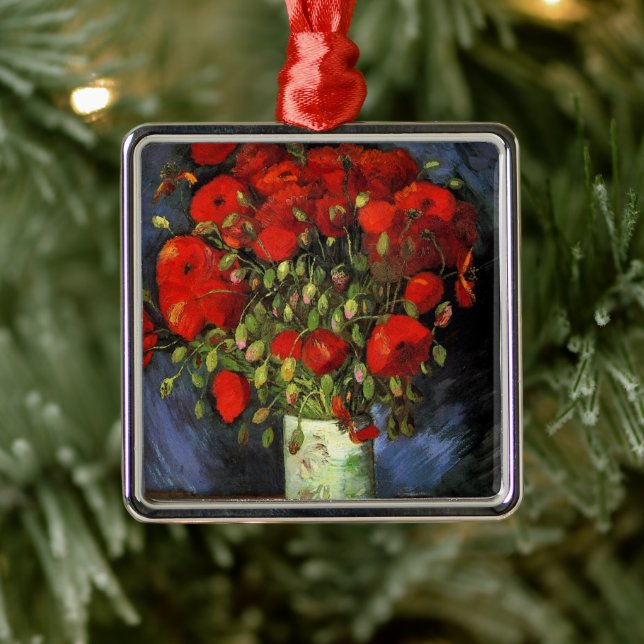 Vase with Red Poppies by Vincent van Gogh Metal Ornament (Tree)