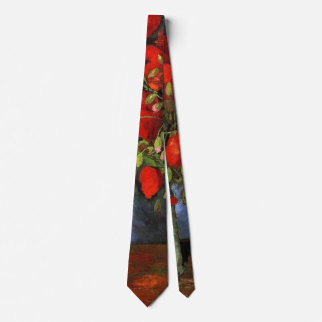 Vase with Red Poppies by Vincent van Gogh Neck Tie (Front)