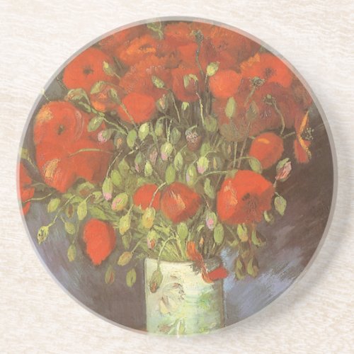 Vase with Red Poppies by Vincent van Gogh Sandstone Coaster