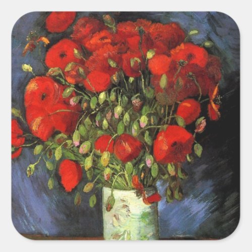 Vase with Red Poppies by Vincent van Gogh Square Sticker