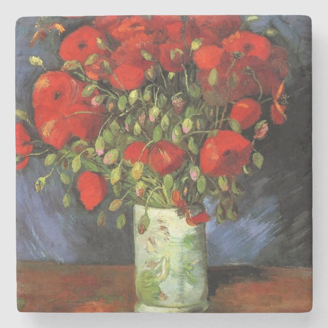 Vase with Red Poppies by Vincent Van Gogh  Stone Coaster (Front)