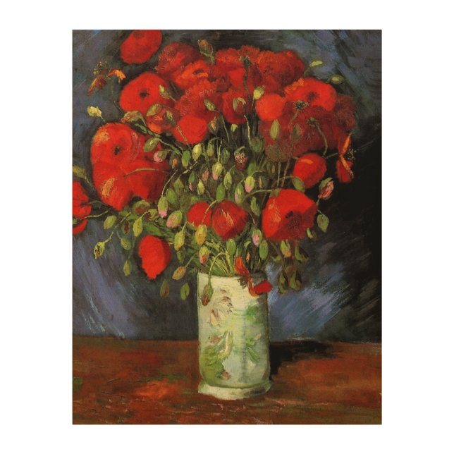 Vase with Red Poppies by Vincent van Gogh Wood Wall Art (Front)